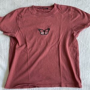 brandy melville pink butterfly baby tee